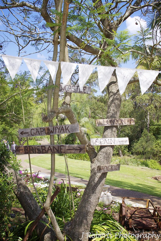 Garden Wedding signage directions to where guests came from - wedding photography sydney
